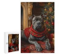 Rompecabezas 1000 PCS para Adolescentes Cane Corso in Festive Red Dog Christmas Portrait with Red Scarf Rompecabezas para Adultos Juego Práctico Pero Divertido Y Humorístico para Cumpleaños, Navidad