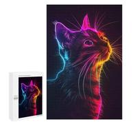 Rompecabezas 1000 PCS para Adolescentes Cat Animal Neon Rompecabezas para Adultos Juego Familiar Decoración del Hogar para Cumpleaños, Navidad 1000 PCS