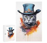 Rompecabezas 1000 PCS para Adolescentes Cat As A Cowboy Painting Rompecabezas Juego De Ingenio Aliviador De Estrés Desafiante para Completar 1000 PCS
