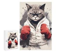 Rompecabezas 1000 PCS para Adolescentes Cat Boxer Wearing Gloves Rompecabezas para Adultos Juguete Decoración De Pared Difícil Difícil Desafiante De Completar 1000 PCS