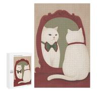 Rompecabezas 1000 PCS para Adolescentes Cat Looking in Mirror with Bowtie Rompecabezas para Adultos Juguetes Antiestrés Difícil 1000 PCS