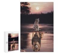 Rompecabezas 1000 PCS para Adolescentes Cat Mirroring Lion's Majesty Rompecabezas para Adultos Juego Práctico Decoración del Hogar Cumpleaños Y Navidad 1000 PCS