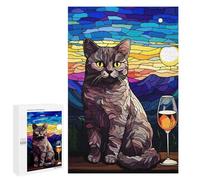 Rompecabezas 1000 PCS para Adolescentes Cat Sit Down and 1 Glass Rompecabezas DIY Juguetes Una Obra De Arte como Regalo para Toda La Familia 1000 PCS