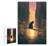 Rompecabezas 1000 PCS para Adolescentes Cat, Sunset and City Rompecabezas para Adultos Juego Familiar Una Obra De Arte como Regalo para Toda La Familia 1000 PCS