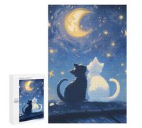 Rompecabezas 1000 PCS para Adolescentes Cats Under The Moon - Cat Lovers Rompecabezas para Adultos Juguetes DIY para La Diversión Familiar Ayuda A Ejercitar El Cerebro 1000 PCS