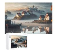 Rompecabezas 1000 PCS para Adolescentes Charming Village Reflections in Misty Waters Rompecabezas para Adolescentes Juegos Divertidos Ensamblaje De Patrones Ayuda Al Cerebro A Ejercitarse 1000 PCS