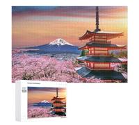 Rompecabezas 1000 PCS para Adolescentes Cherry Blossoms, Pagoda, and Mount Fuji Sunset Rompecabezas para Adolescentes Juegos Divertidos Ensamblaje De Patrones Ayuda Al Cerebro A Ejercitarse 1000 PCS