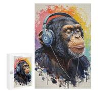 Rompecabezas 1000 PCS para Adolescentes Chimpanzee with Headphones Painting Rompecabezas para Adultos Juegos Familiares Carrera De Velocidad De Manos para Cumpleaños, Navidad 1000 PCS