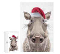Rompecabezas 1000 PCS para Adolescentes Christmas Warthog with Santa Hat Rompecabezas para Adultos Juego Familiar Decoración del Hogar para Cumpleaños, Navidad 1000 PCS