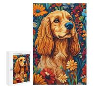 Rompecabezas 1000 PCS para Adolescentes Cocker Spaniel in A Garden of Blooms Dog Wall Art Print Rompecabezas para Adultos Juego Práctico Decoración del Hogar Cumpleaños Y Navidad