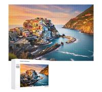 Rompecabezas 1000 PCS para Adolescentes Colorful Coastal Village at Sunset -5 Rompecabezas para Adultos Juego De Ingenio Análisis Y Lógica 1000 PCS