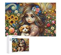 Rompecabezas 1000 PCS para Adolescentes Colorful Floral Fantasy with Puppy Rompecabezas para Adolescentes Juegos Divertidos Ensamblaje De Patrones Ayuda Al Cerebro A Ejercitarse 1000 PCS