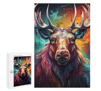 Rompecabezas 1000 PCS para Adolescentes Colorful Moose Portrait-1 Rompecabezas para Adultos Juegos Relajantes Decoración Interacción Entre Padres E Hijos 1000 PCS