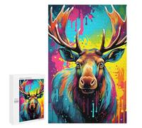 Rompecabezas 1000 PCS para Adolescentes Colorful Moose Portrait-7 Rompecabezas para Adultos Juegos Relajantes Decoración Interacción Entre Padres E Hijos 1000 PCS