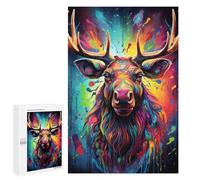 Rompecabezas 1000 PCS para Adolescentes Colorful Moose Portrait Rompecabezas para Adultos Juegos Relajantes Difícil Difícil Desafío Educativo 1000 PCS
