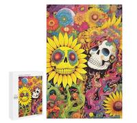 Rompecabezas 1000 PCS para Adolescentes Colorful Skulls and Sunflowers Rompecabezas para Adultos Juego De Ingenio Análisis Y Lógica 1000 PCS