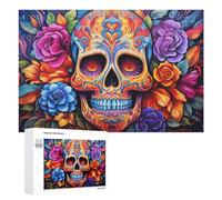 Rompecabezas 1000 PCS para Adolescentes Colorful Sugar Skull Artwork-2 Rompecabezas para Adolescentes Juegos Divertidos Ensamblaje De Patrones Ayuda Al Cerebro A Ejercitarse 1000 PCS