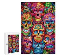 Rompecabezas 1000 PCS para Adolescentes Colorful Sugar Skulls Artwork Rompecabezas para Adolescentes Juegos Divertidos Ensamblaje De Patrones Ayuda Al Cerebro A Ejercitarse 1000 PCS