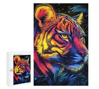 Rompecabezas 1000 PCS para Adolescentes Colorful Tiger Portrait in Jungle Setting Rompecabezas para Adultos Juguete Decoración De Pared Difícil Difícil Desafiante De Completar 1000 PCS