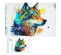 Rompecabezas 1000 PCS para Adolescentes Colorful Wolf Watercolor Art Print -1 Rompecabezas para Adultos Juegos Relajantes Difícil Difícil Desafío Educativo 1000 PCS