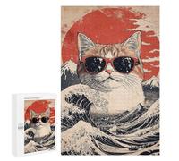 Rompecabezas 1000 PCS para Adolescentes Cool Cat At The Great Wave Rompecabezas para Adultos Juego Práctico Arte De Pared Desafiante De Completar 1000 PCS