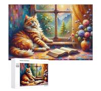 Rompecabezas 1000 PCS para Adolescentes Cozy Cat by The Window Rompecabezas Juegos Relajantes Mejora La Memoria Oferta como Regalos para Toda La Familia 1000 PCS