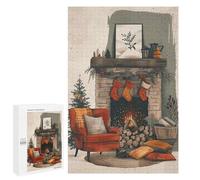 Rompecabezas 1000 PCS para Adolescentes Cozy Fireplace Christmas Scene Rompecabezas para Adultos Juego Familiar Decoración del Hogar para Cumpleaños, Navidad 1000 PCS