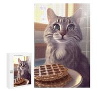 Rompecabezas 1000 PCS para Adolescentes Curious Cat Eyeing Waffles Rompecabezas para Adultos Juguete Decoración De Pared Difícil Difícil Desafiante De Completar 1000 PCS