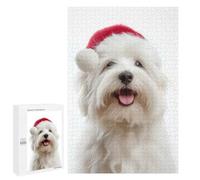 Rompecabezas 1000 PCS para Adolescentes Cute Coton De Tulear Dog with Santa Hat Rompecabezas para Adultos Juegos De Relajación Vacaciones En Casa Matar El Tiempo 1000 PCS