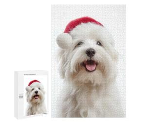 Rompecabezas 1000 PCS para Adolescentes Cute Coton De Tulear Dog with Santa Hat Rompecabezas para Adultos Juegos De Relajación Vacaciones En Casa Matar El Tiempo 1000 PCS