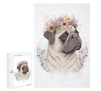 Rompecabezas 1000 PCS para Adolescentes Cute Pug Dog Flower Crown Rompecabezas para Adultos Juguetes Antiestrés Difícil 1000 PCS
