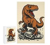 Rompecabezas 1000 PCS para Adolescentes Dinosaur Crushing Cars Illustration Rompecabezas para Adultos Juego Práctico Arte De Pared Desafiante De Completar 1000 PCS