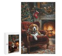 Rompecabezas 1000 PCS para Adolescentes Dog in Christmas Sweater Beagle Waiting for Santa Rompecabezas para Adultos Juego Familiar Una Obra De Arte como Regalo para Toda La Familia 1000 PCS