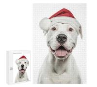 Rompecabezas 1000 PCS para Adolescentes Dogo Argentino Dog with Santa Hat Portrait Rompecabezas para Adultos Juegos De Relajación Vacaciones En Casa Matar El Tiempo 1000 PCS
