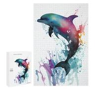 Rompecabezas 1000 PCS para Adolescentes Dolphin Watercolor Rompecabezas Juego De Ingenio Aliviador De Estrés Desafiante para Completar 1000 PCS