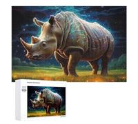 Rompecabezas 1000 PCS para Adolescentes Enchanted Rhino in Starlit Field Rompecabezas para Adultos Juegos Divertidos Una Obra De Arte Ayuda A Ejercitar El Cerebro 1000 PCS