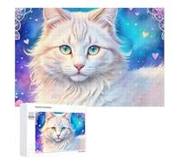 Rompecabezas 1000 PCS para Adolescentes Fantasy White Cat Art Print Rompecabezas para Adultos Juego Familiar Carrera De Velocidad De Manos Regalos para Reducir El Estrés 1000 PCS