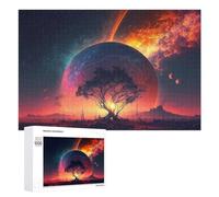 Rompecabezas 1000 PCS para Adolescentes Fiery Planet with Tree Silhouette Rompecabezas para Adultos Juguete Decoración De Pared Mejora La Memoria Ayuda A Ejercitar El Cerebro 1000 PCS