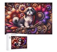 Rompecabezas 1000 PCS para Adolescentes Floral Whimsy with Cute Puppy Rompecabezas para Adultos Juegos Relajantes Difícil Difícil Desafío Educativo 1000 PCS