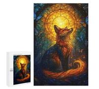 Rompecabezas 1000 PCS para Adolescentes Fox and Butterflies Stained Glass Art Rompecabezas para Adultos Juego Práctico Arte De Pared Desafiante De Completar 1000 PCS