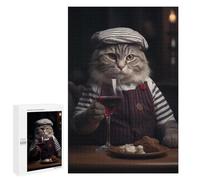 Rompecabezas 1000 PCS para Adolescentes French Chef Cat Red Wine Rompecabezas Juego De Ingenio Aliviador De Estrés Desafiante para Completar 1000 PCS