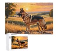 Rompecabezas 1000 PCS para Adolescentes German Shepherd Sunset Painting Rompecabezas para Adultos Juegos Divertidos Una Obra De Arte Ayuda A Ejercitar El Cerebro 1000 PCS