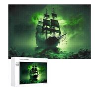 Rompecabezas 1000 PCS para Adolescentes Ghost Ship in Mystic Green Fog Rompecabezas para Adultos Juegos Divertidos Una Obra De Arte Ayuda A Ejercitar El Cerebro 1000 PCS