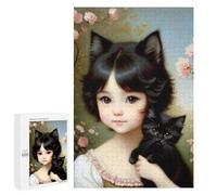 Rompecabezas 1000 PCS para Adolescentes Girl with Black Kitten Rompecabezas para Adultos Juego Práctico Decoración del Hogar Cumpleaños Y Navidad 1000 PCS