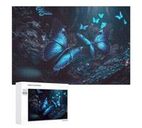 Rompecabezas 1000 PCS para Adolescentes Glowing Blue Butterflies in Enchanted Forest Rompecabezas para Adultos Juguete Decoración De Pared Mejora La Memoria Ayuda A Ejercitar El Cerebro 1000 PCS