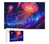 Rompecabezas 1000 PCS para Adolescentes Glowing Jellyfish in The Deep Sea-1 Rompecabezas Juegos Relajantes Mejora La Memoria Oferta como Regalos para Toda La Familia 1000 PCS