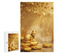Rompecabezas 1000 PCS para Adolescentes Golden Cat Statue Under Golden Tree Rompecabezas para Adultos Juego Práctico Arte De Pared Desafiante De Completar 1000 PCS