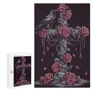Rompecabezas 1000 PCS para Adolescentes Gothic Raven and Roses Cross Rompecabezas Juego De Ingenio Aliviador De Estrés Desafiante para Completar 1000 PCS