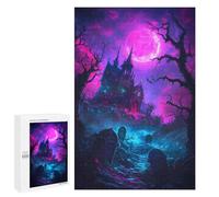 Rompecabezas 1000 PCS para Adolescentes Haunted Mansion Under Neon Moon Rompecabezas Juego De Ingenio Aliviador De Estrés Desafiante para Completar 1000 PCS
