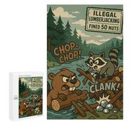 Rompecabezas 1000 PCS para Adolescentes Illegal Lumberjacking Cartoon with Beaver and Raccoon Rompecabezas para Adultos Juguetes DIY para La Diversión Familiar Ayuda A Ejercitar El Cerebro 1000 PCS
